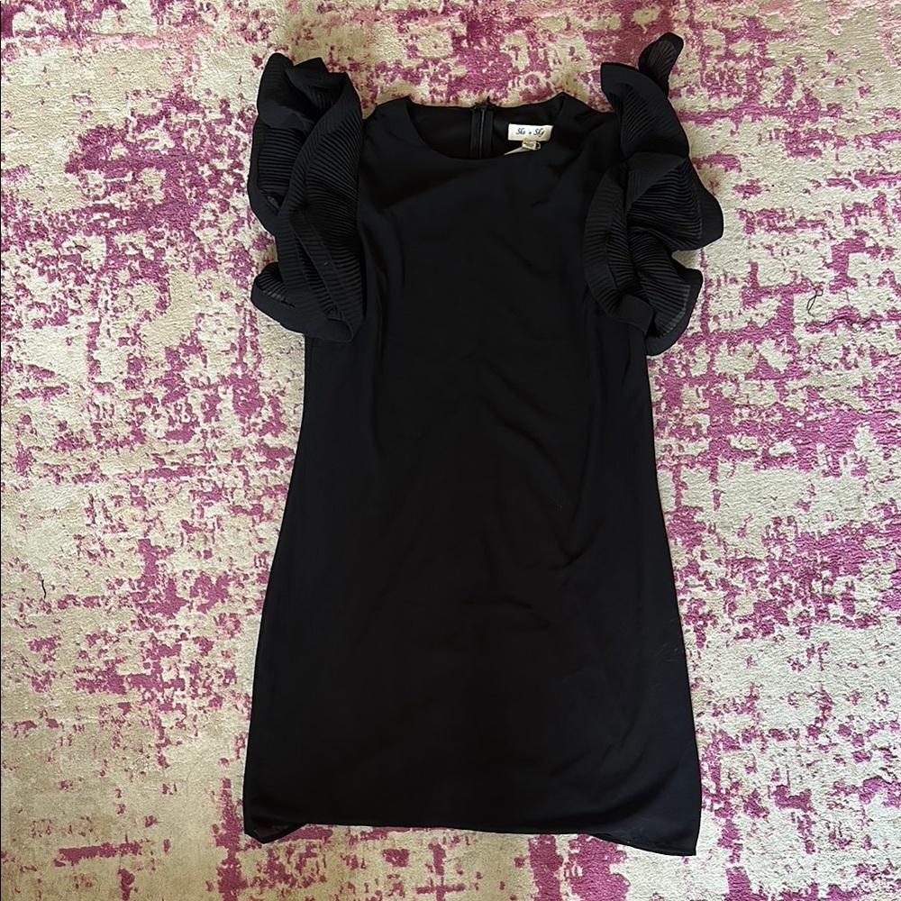 She + Sky Black Mini Dress with Ruffle Sleeves